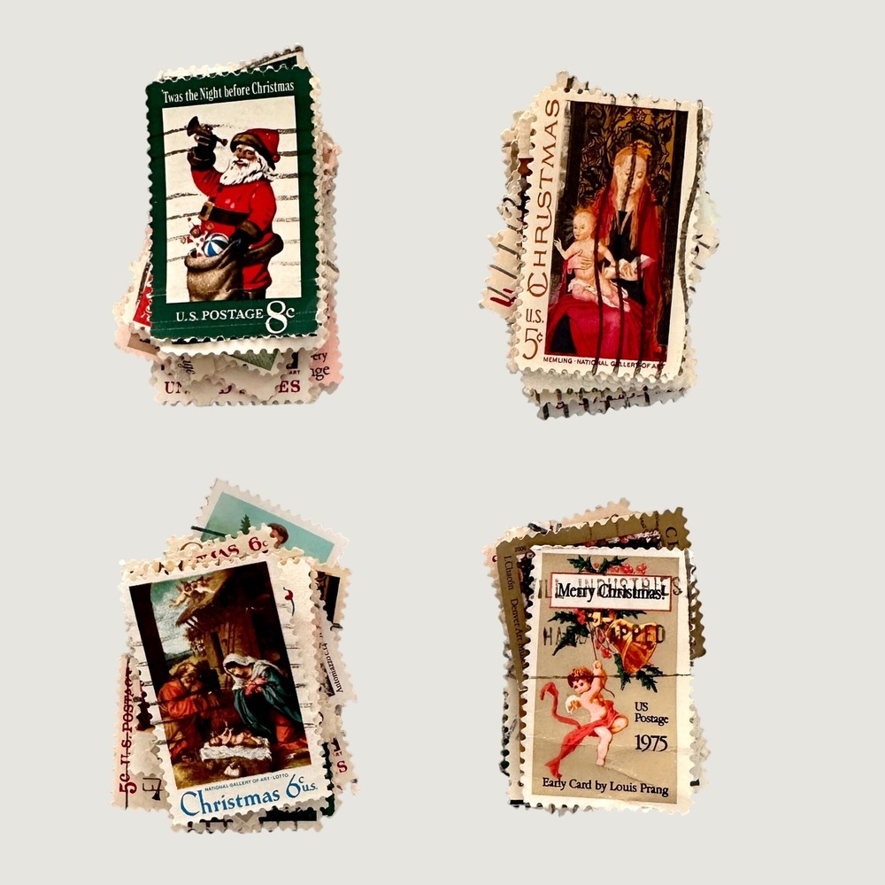Vintage Christmas Pack of 20 US Postage Stamps Canceled Holiday Crafting Journal